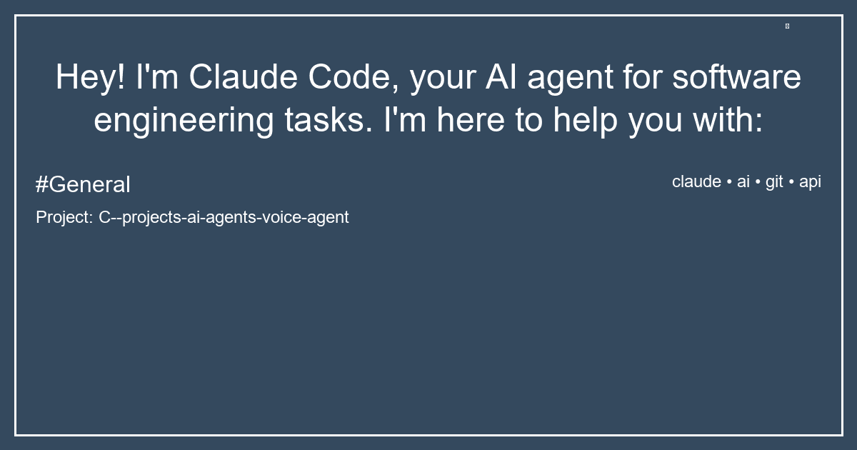 Hey! I'm Claude Code, your AI agent for software engineering tasks. I'm here to help you with: